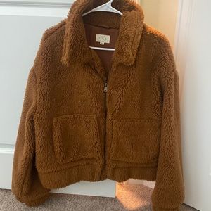 Oversized brown teddy bear jacket